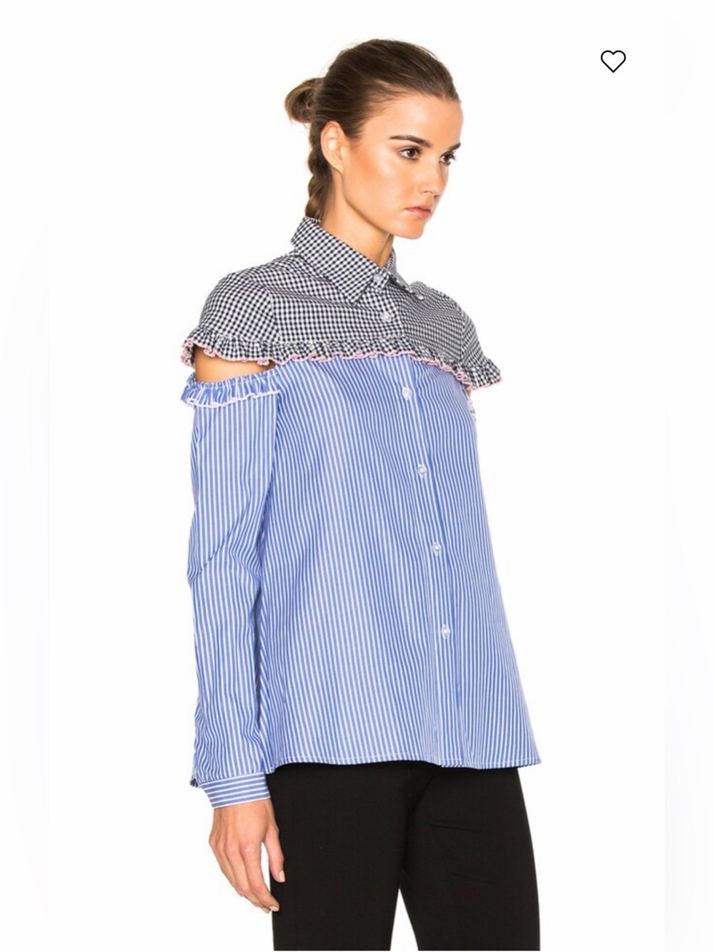Sandy Liang Mercury Top Office Stripes & Gingham Button Down size 40 - Picture 3 of 11